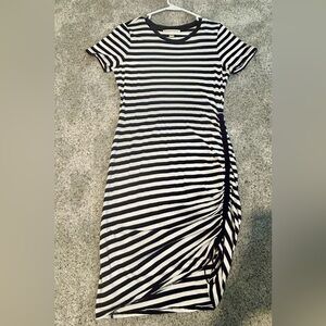 Michael Kors Blue and White Striped Asymmetric Midi Dress